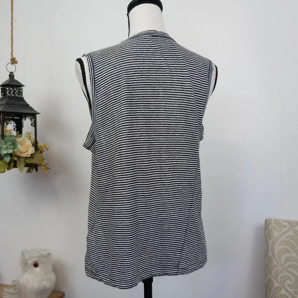 A.L.C. Striped Asymmetrical Pocket Tank Top Sz S Black White 100% Linen ALC - Picture 3 of 9